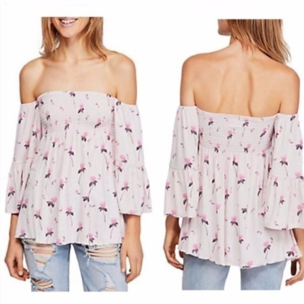NEW Free People Lana Cold Shoulder Bell Sleeve Tunic in Cloud Berry Combo Floral